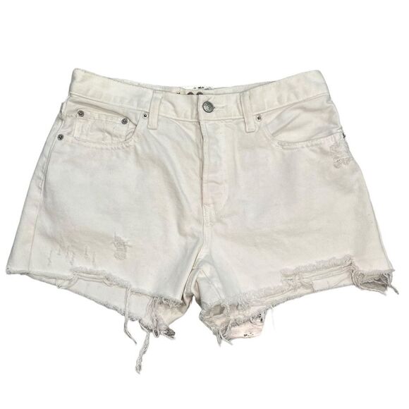 Free People White Distressed Raw Hem Denim Beach Jean Y2K Cut Off Shorts - Picture 7 of 13